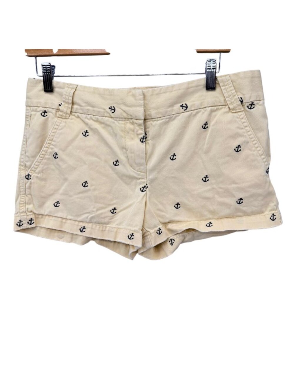 Vtg J.CREW Classic Twill Chino Shorts Womens Yellow Embroidered Anchors 3" Sz 6